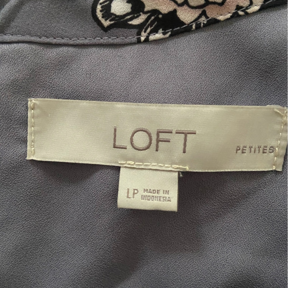 LOFT Floral Ruffle Sleeve Mini Dress - Gray and Pink - Picture 5 of 6